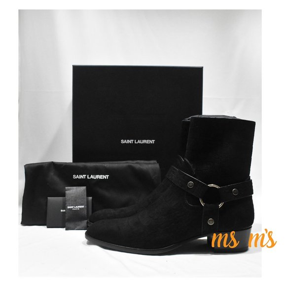NIB Saint Laurent Black crocodile Suede Boots main image 8